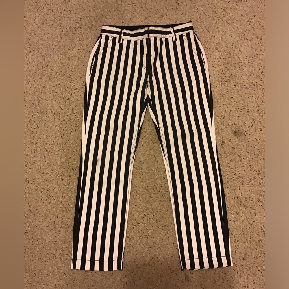DOLCE & GABBANA SZ 38 BLACK WHITE STRIPE CAPRI JEANS PANTS GUC AUTHENTIC CERT